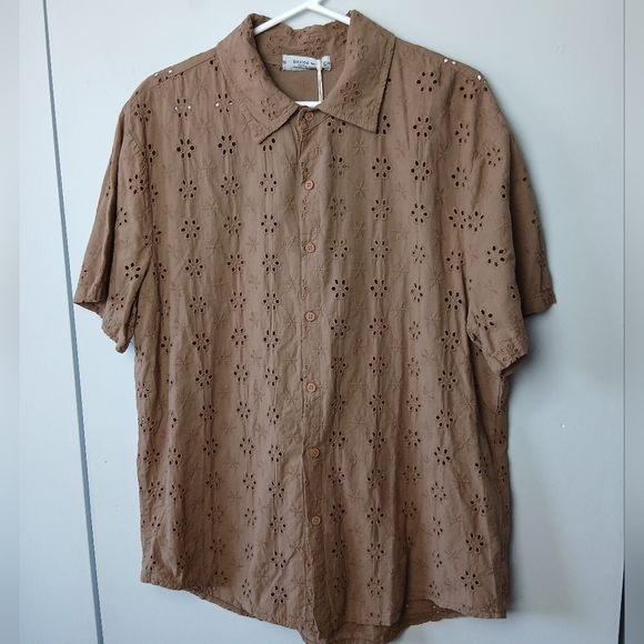 NWT DAVIDE NERI Casual Buttons Down Shirt Size Large 100% Cotton Brown Color - Picture 1 of 10
